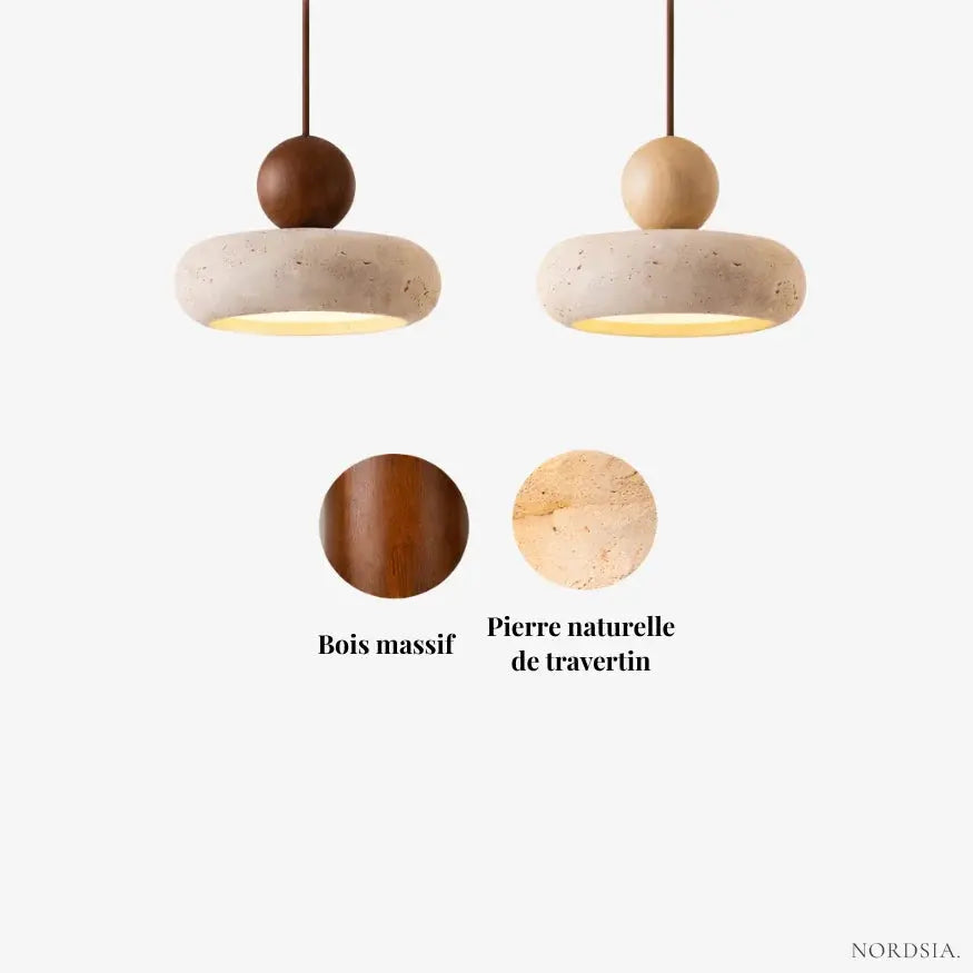 Alva - Minimalist Suspension in Travertine and Wood