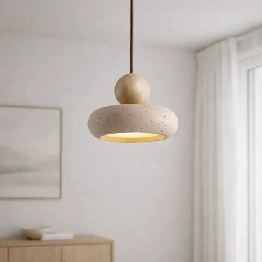 Alva - Minimalist Suspension in Travertine and Wood