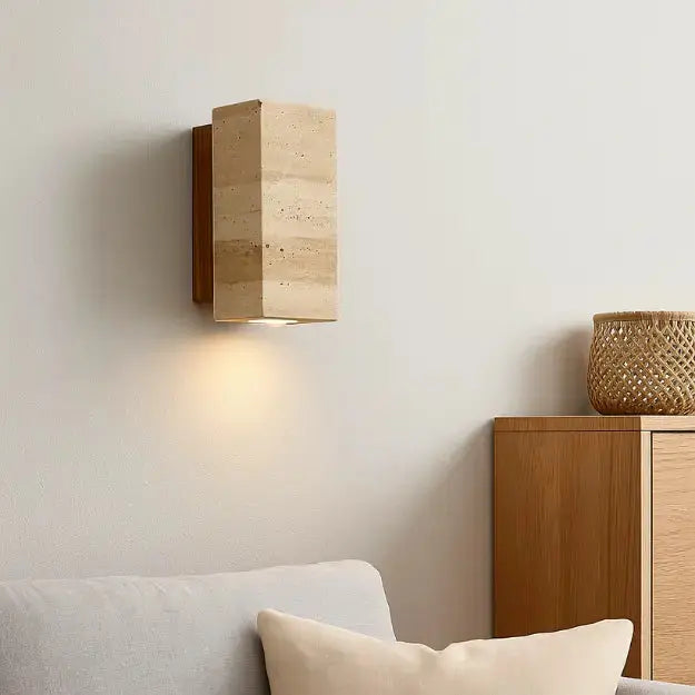 Aplique de Pared Moderno en Travertino y Madera | Elin