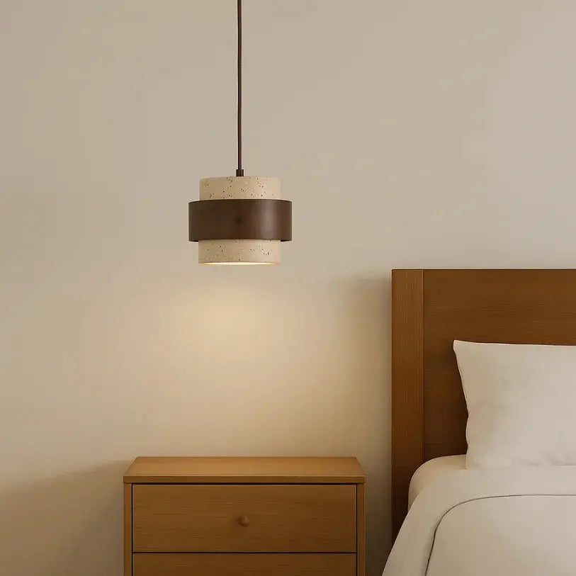 Moderna Lámpara Colgante de Travertino y Madera de Nogal Ø 20 cm | Frya