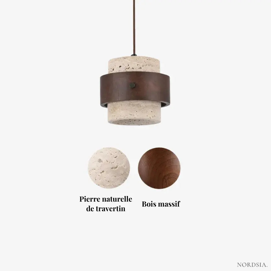 Moderna Lámpara Colgante de Travertino y Madera de Nogal Ø 20 cm | Frya