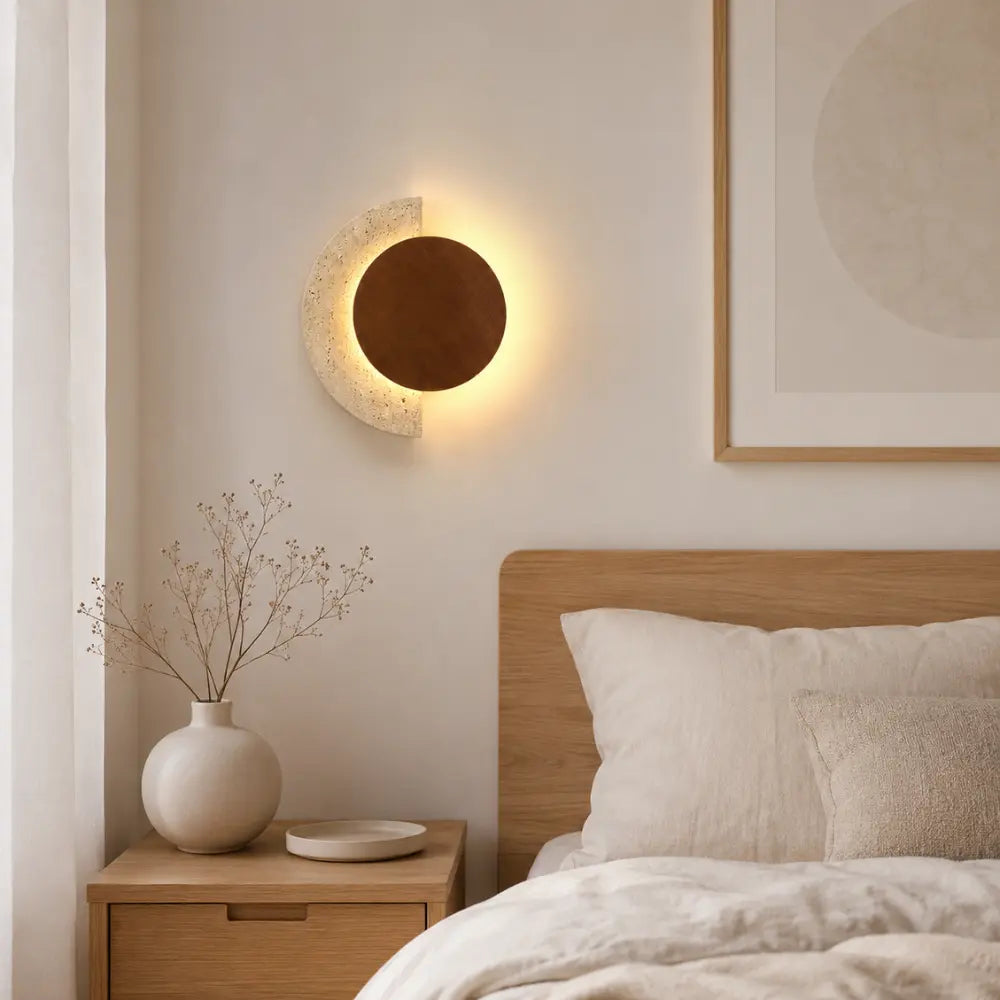 Aplicación de Pared Estilo Travertino y Madera con LED Integrado | Halla