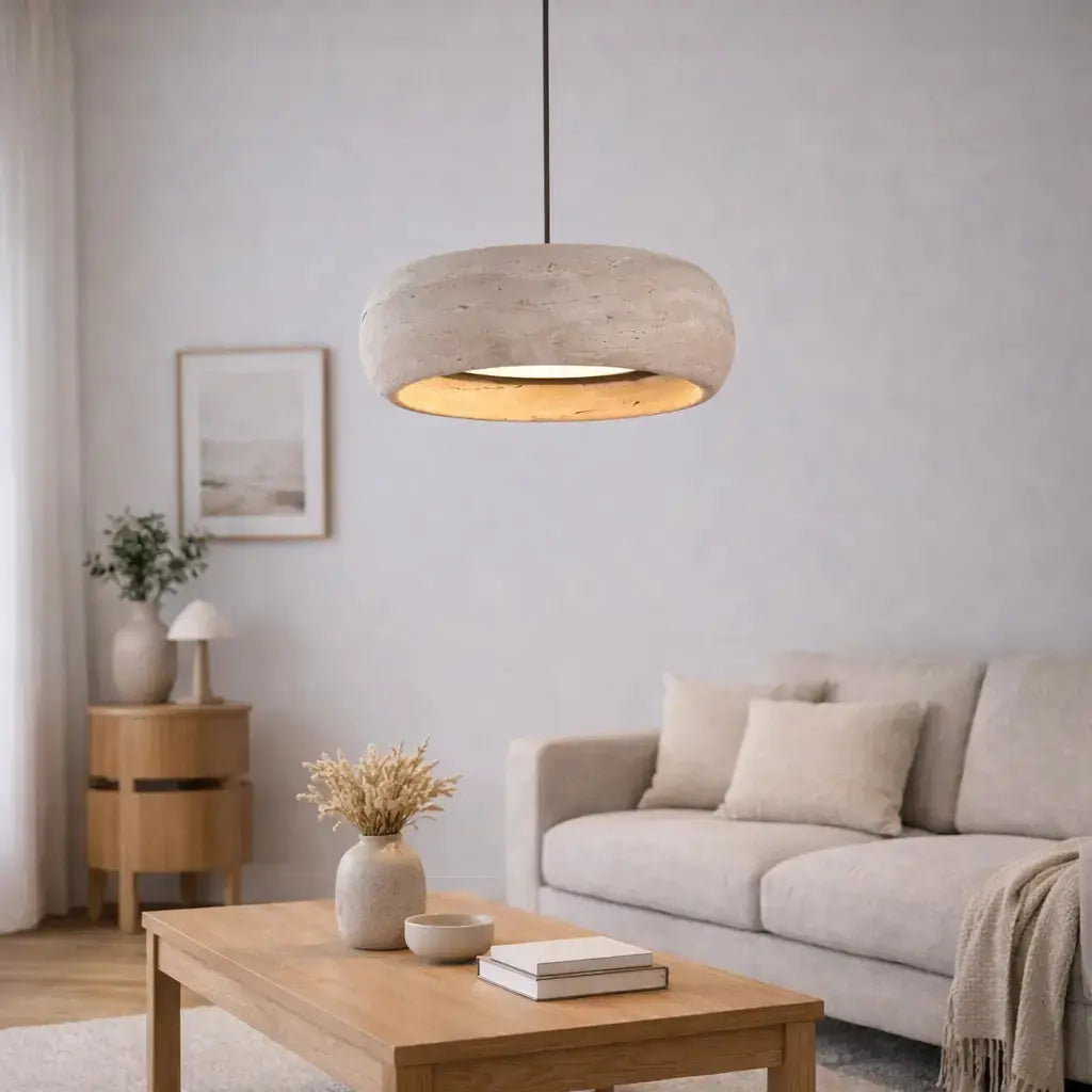 Moderna Lámpara Colgante en Travertino Auténtico - Ø 20 cm | Isla