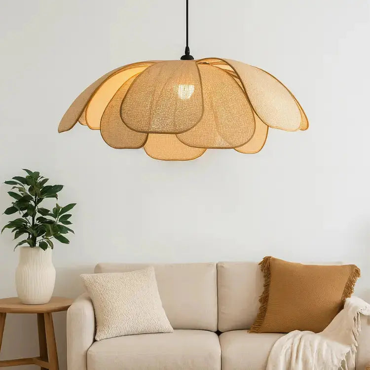 Pantalla de Ratán Natural en Diseño de Pétalos - Ø 50 cm | Kaela