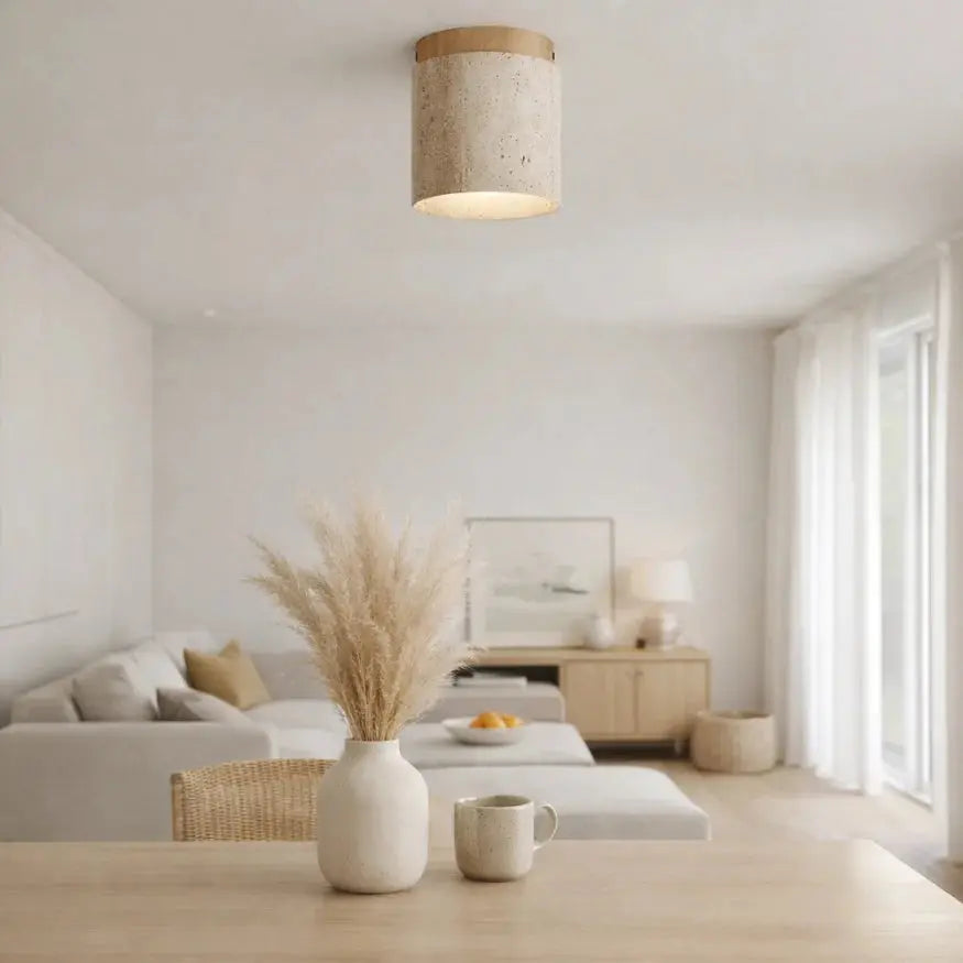 Plafón Moderno de Travertino y Madera Sólida | Kara