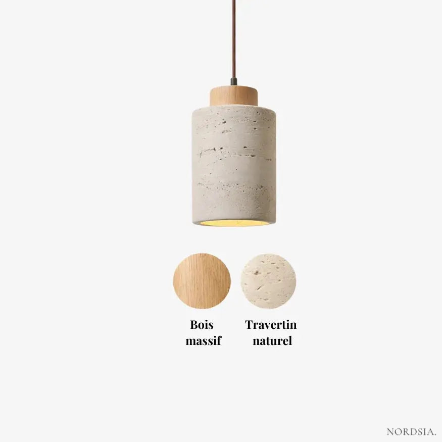 Moderna Lámpara Colgante de Travertino y Madera | Lumi