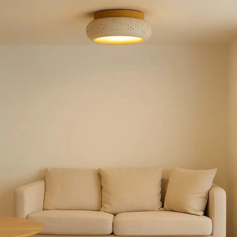 Lámpara de techo moderna en travertino y madera | Norden