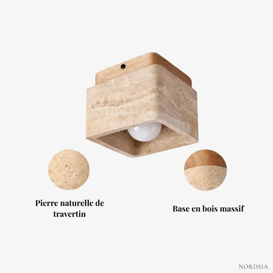 Lámpara de Techo Moderna Nórdica en Travertino y Madera | Nidar