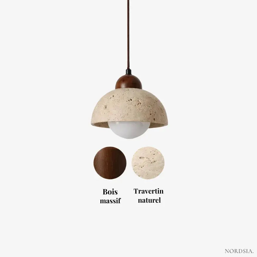 Moderna Suspensión Nórdica en Travertino y Madera | Porvoo