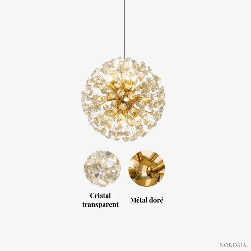 Moderna lámpara de suspensión de cristal y metal dorado - Ø 35 cm | Signe