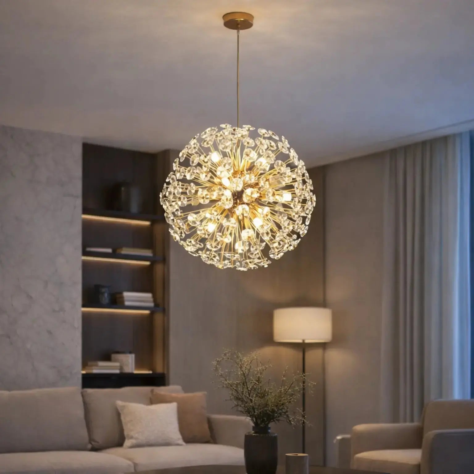 Moderna lámpara de suspensión de cristal y metal dorado - Ø 35 cm | Signe