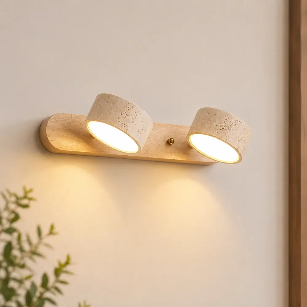 Triva: Aplique de Diseño en Travertino y Madera con Varias Cabezas