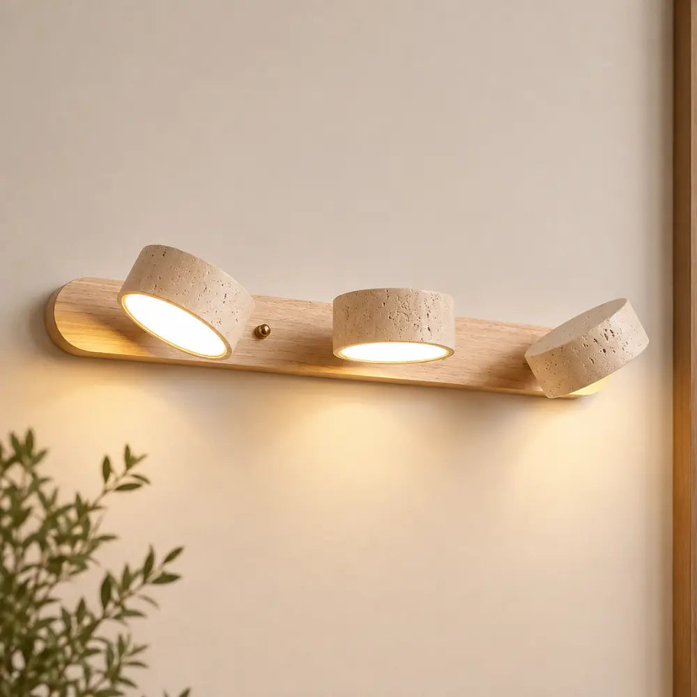 Triva: Aplique de Diseño en Travertino y Madera con Varias Cabezas