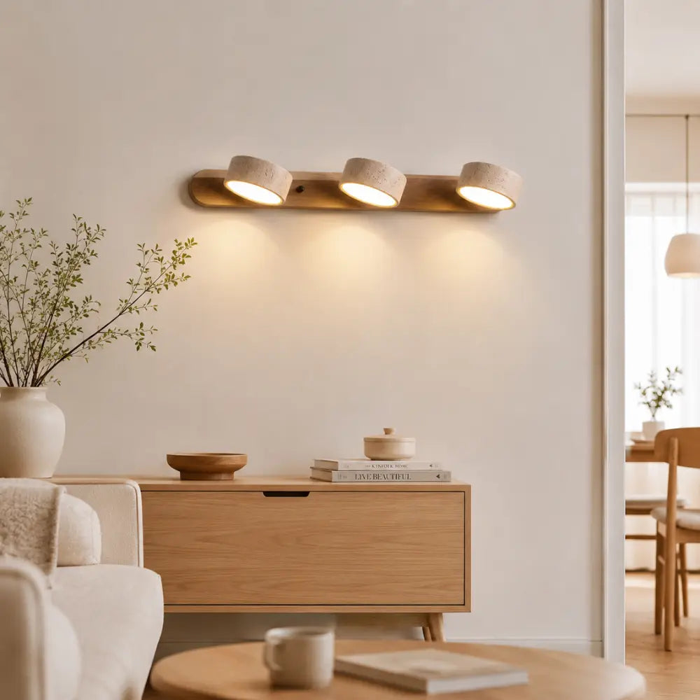 Triva: Aplique de Diseño en Travertino y Madera con Varias Cabezas