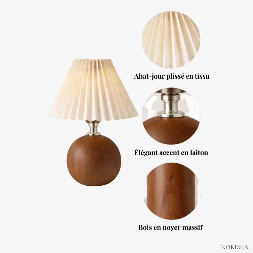 Lámpara de noche de madera sólida con pantalla de tela | Aeris
