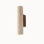 Minimalist Wall Sconce in Travertine and Wood | Mysen