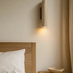 Minimalist Wall Sconce in Travertine and Wood | Mysen