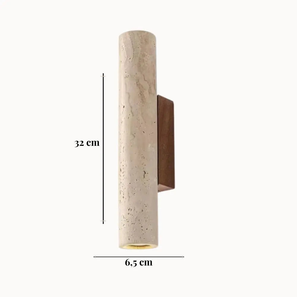 Minimalist Wall Sconce in Travertine and Wood | Mysen