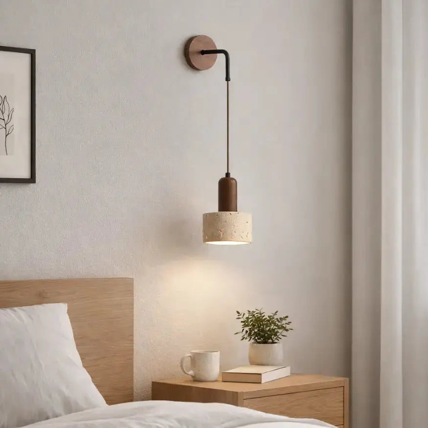 Aplicación de pared escandinava en travertino y madera | Elvik