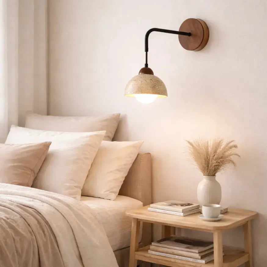 Aplique de Pared Moderno en Travertino y Madera | Porva