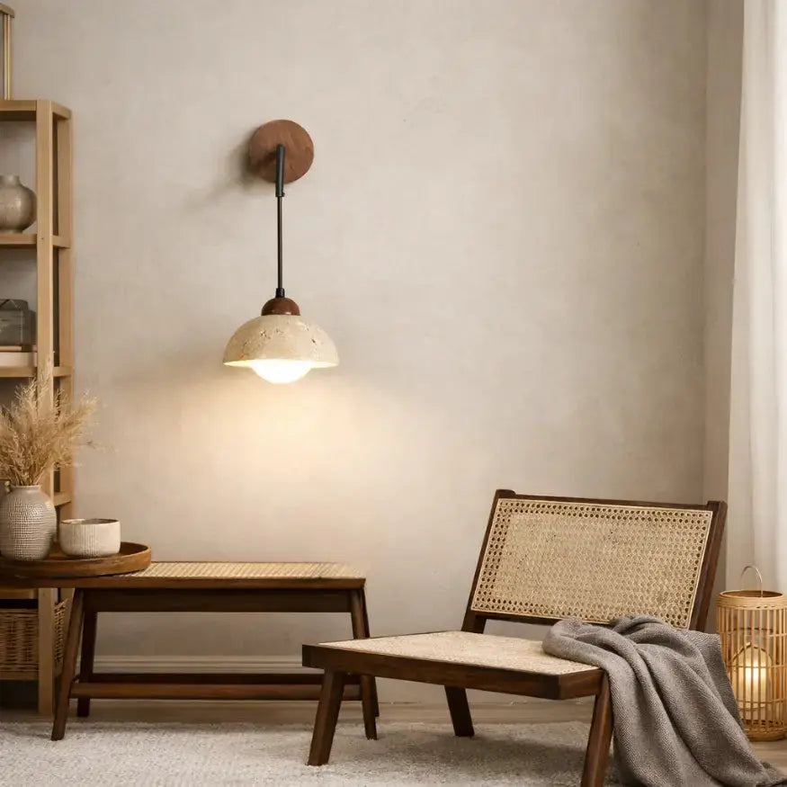 Aplique de Pared Moderno en Travertino y Madera | Porva