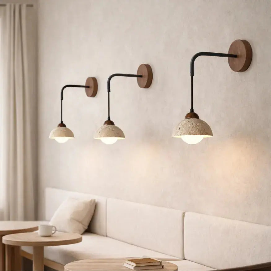 Aplique de Pared Moderno en Travertino y Madera | Porva