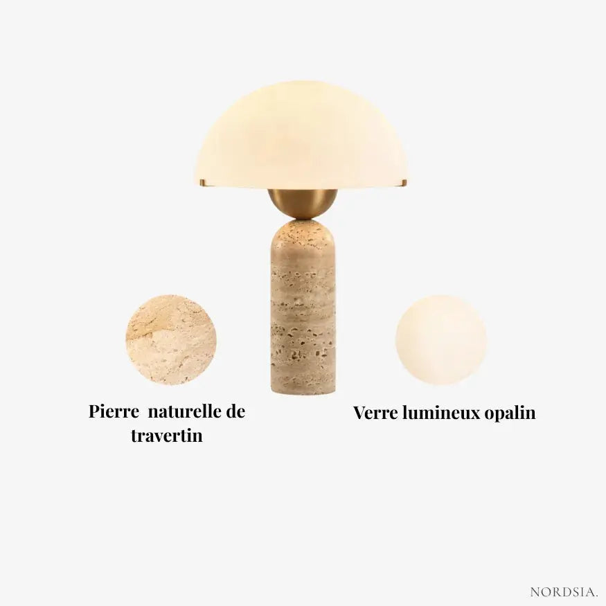 Lampara de Mesa Escandinava en Travertino y Vidrio Opalino | Asta