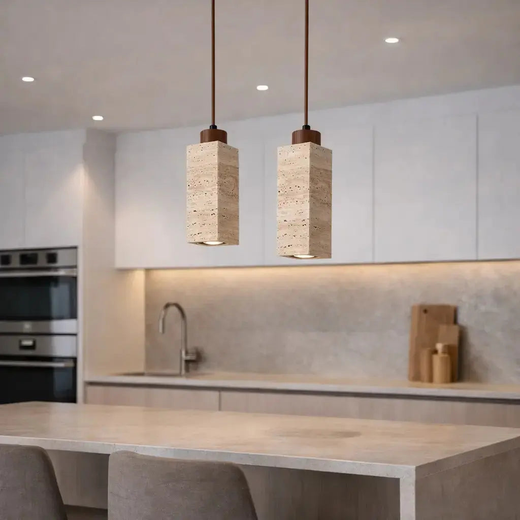 Suspensión Escandinava de Travertino y Madera | Koben
