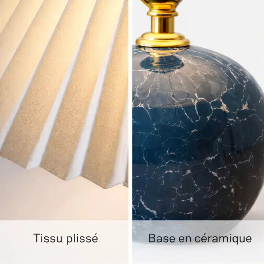 Lámpara de mesa contemporánea de cerámica con pantalla de tela plisada | Norvyn