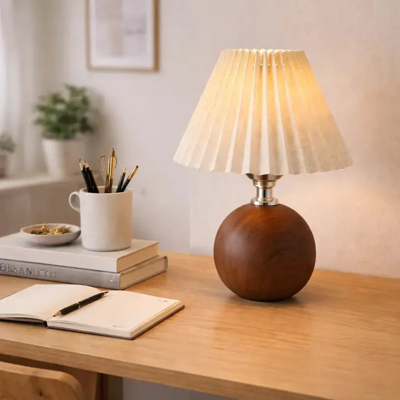 Lámpara de noche de madera sólida con pantalla de tela | Aeris