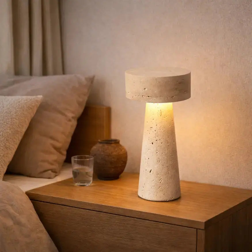 Lámpara de mesa LED moderna en travertino | Neri