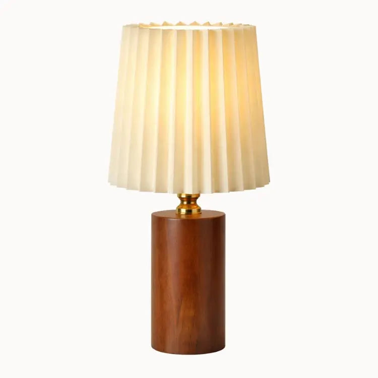 Lámpara de Noche de Madera Sólida con Pantalla de Tela Plisada | Lior
