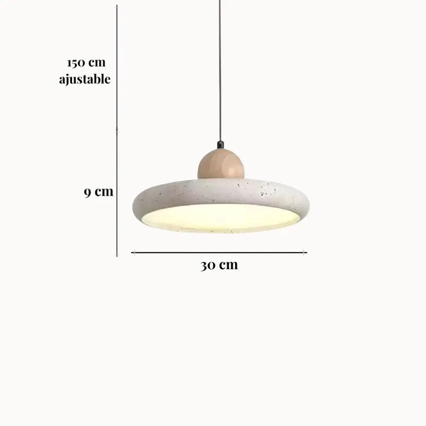 Suspensión Escandinava de Travertino y Madera Ø 30 cm | Lyng