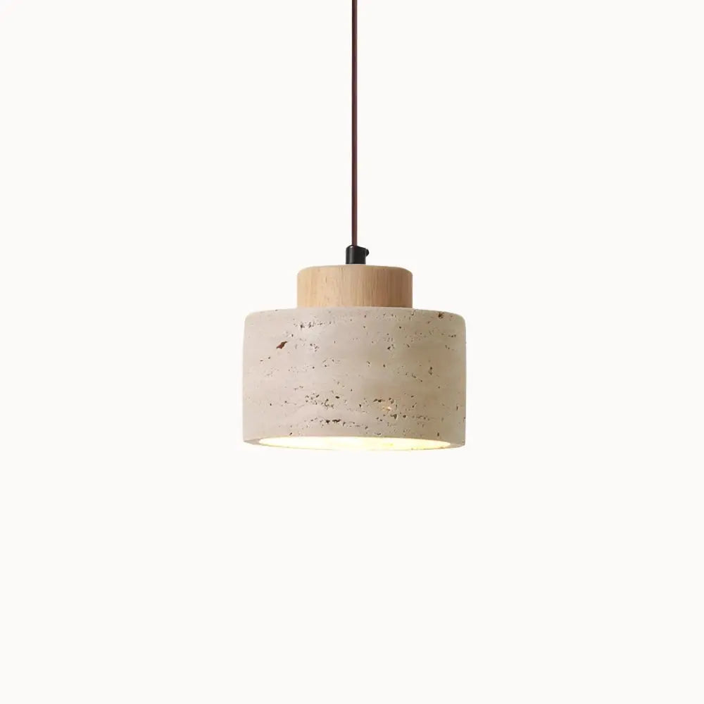 Moderna Lámpara Colgante de Travertino y Madera | Lumi