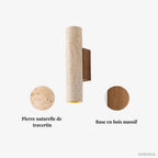 Minimalist Wall Sconce in Travertine and Wood | Mysen