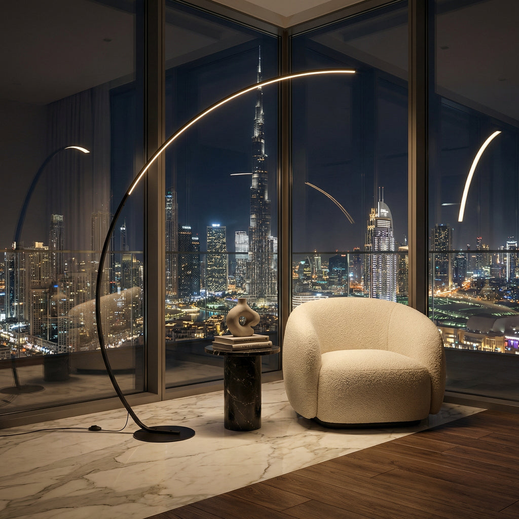Solvra lámpara de pie arco elegante — VEONA Living
