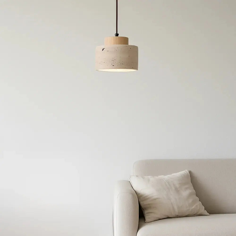 Moderna Lámpara Colgante de Travertino y Madera | Lumi