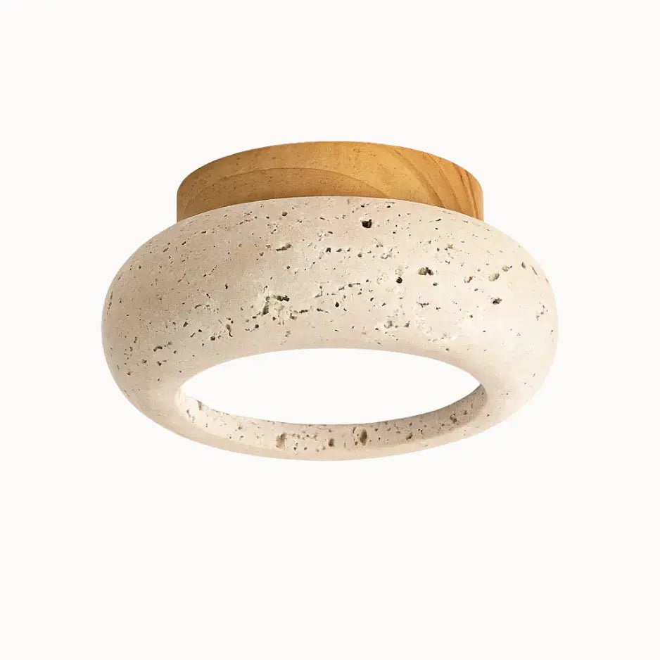 Lámpara de techo moderna en travertino y madera | Norden