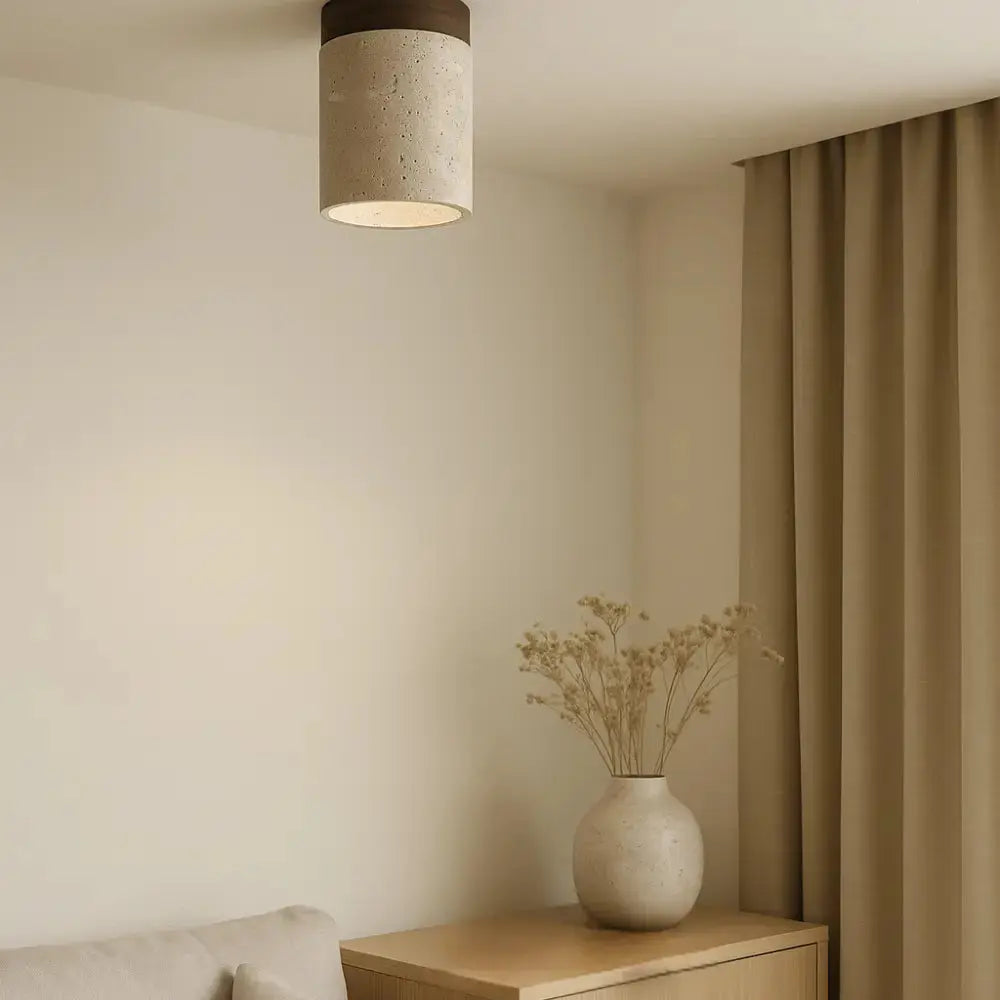 Plafón Moderno de Travertino y Madera Sólida | Kara