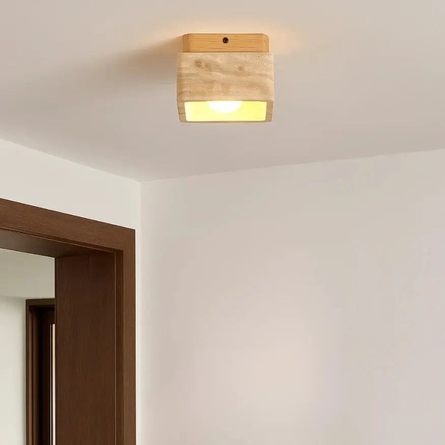 Lámpara de Techo Moderna Nórdica en Travertino y Madera | Nidar