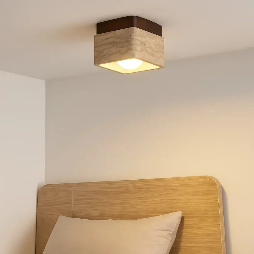 Lámpara de Techo Moderna Nórdica en Travertino y Madera | Nidar