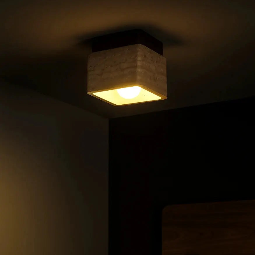 Lámpara de Techo Moderna Nórdica en Travertino y Madera | Nidar
