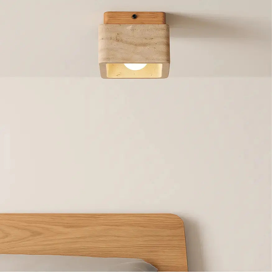 Lámpara de Techo Moderna Nórdica en Travertino y Madera | Nidar
