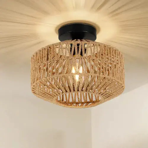 Lámpara de Techo de Ratán y Cáñamo Natural - Modelo Tova