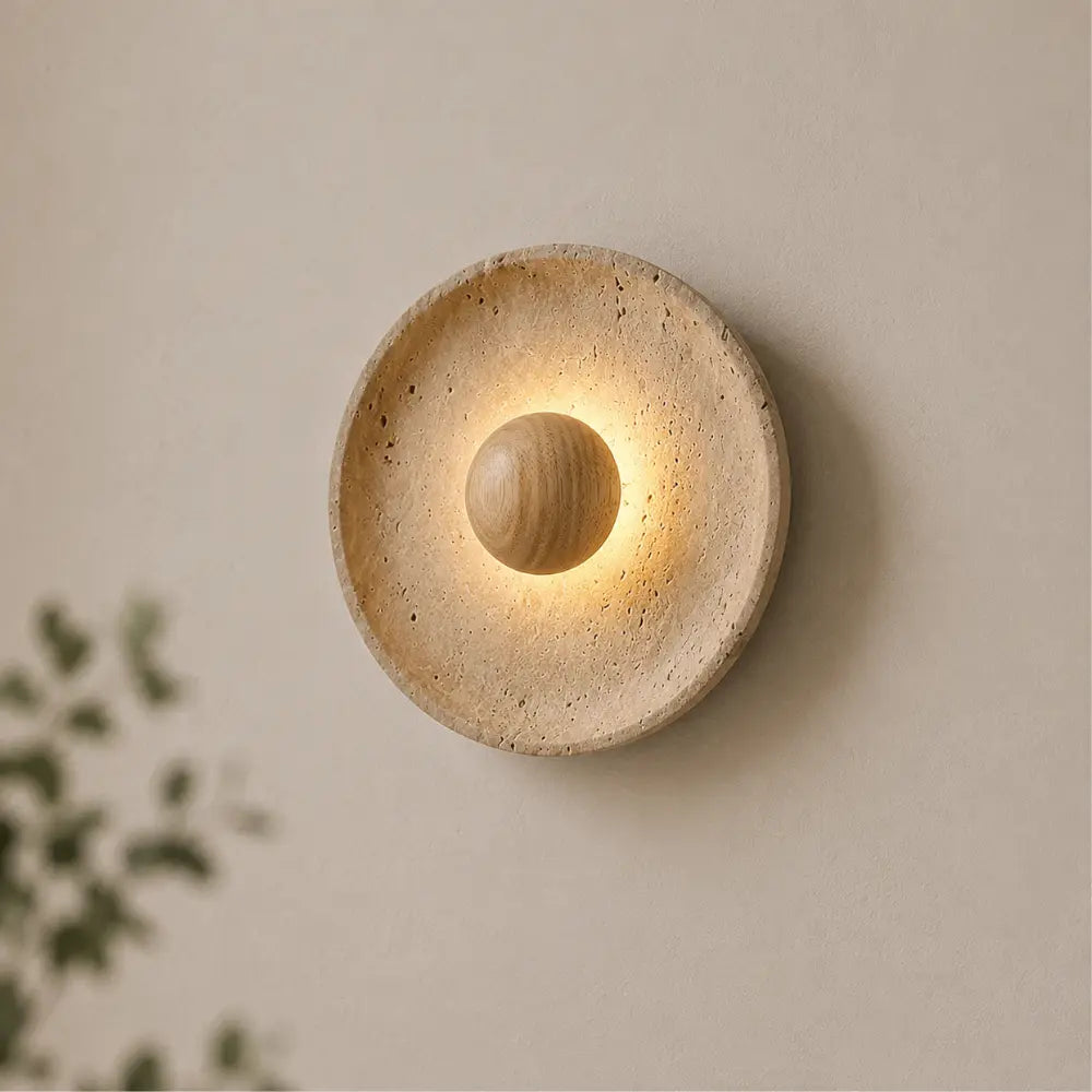 Stona: Aplique de Pared de Diseño en Travertino y Madera con Iluminación LED