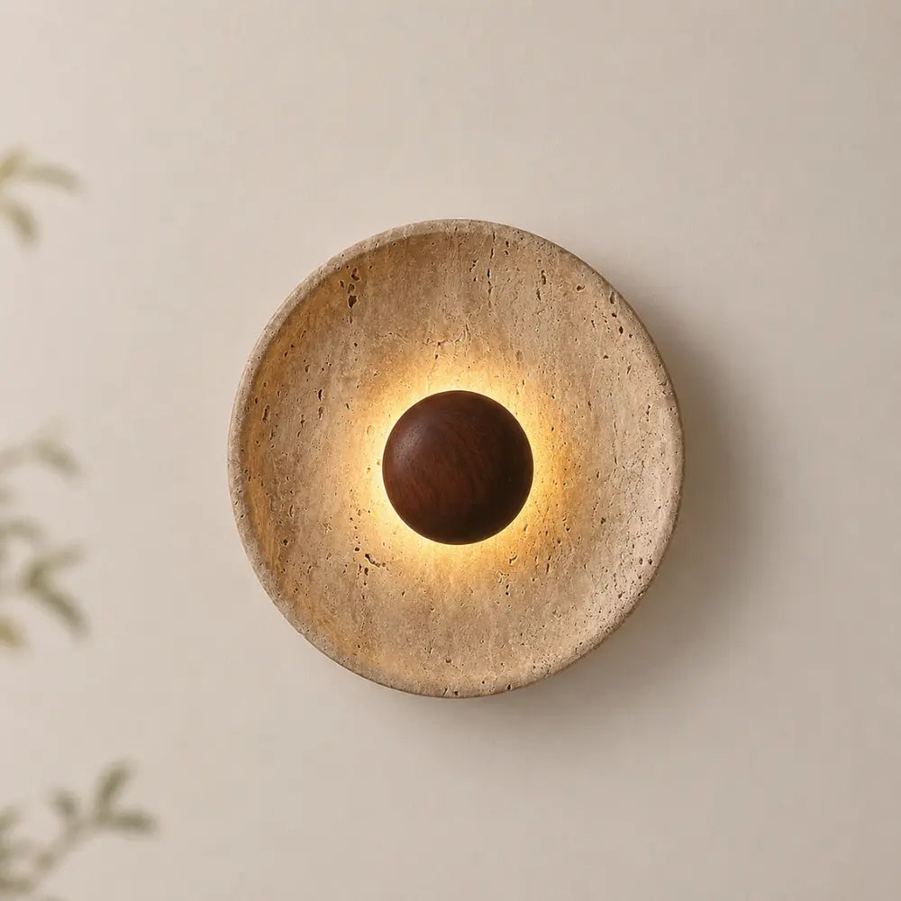 Stona: Aplique de Pared de Diseño en Travertino y Madera con Iluminación LED