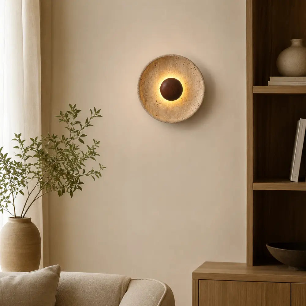 Stona: Aplique de Pared de Diseño en Travertino y Madera con Iluminación LED