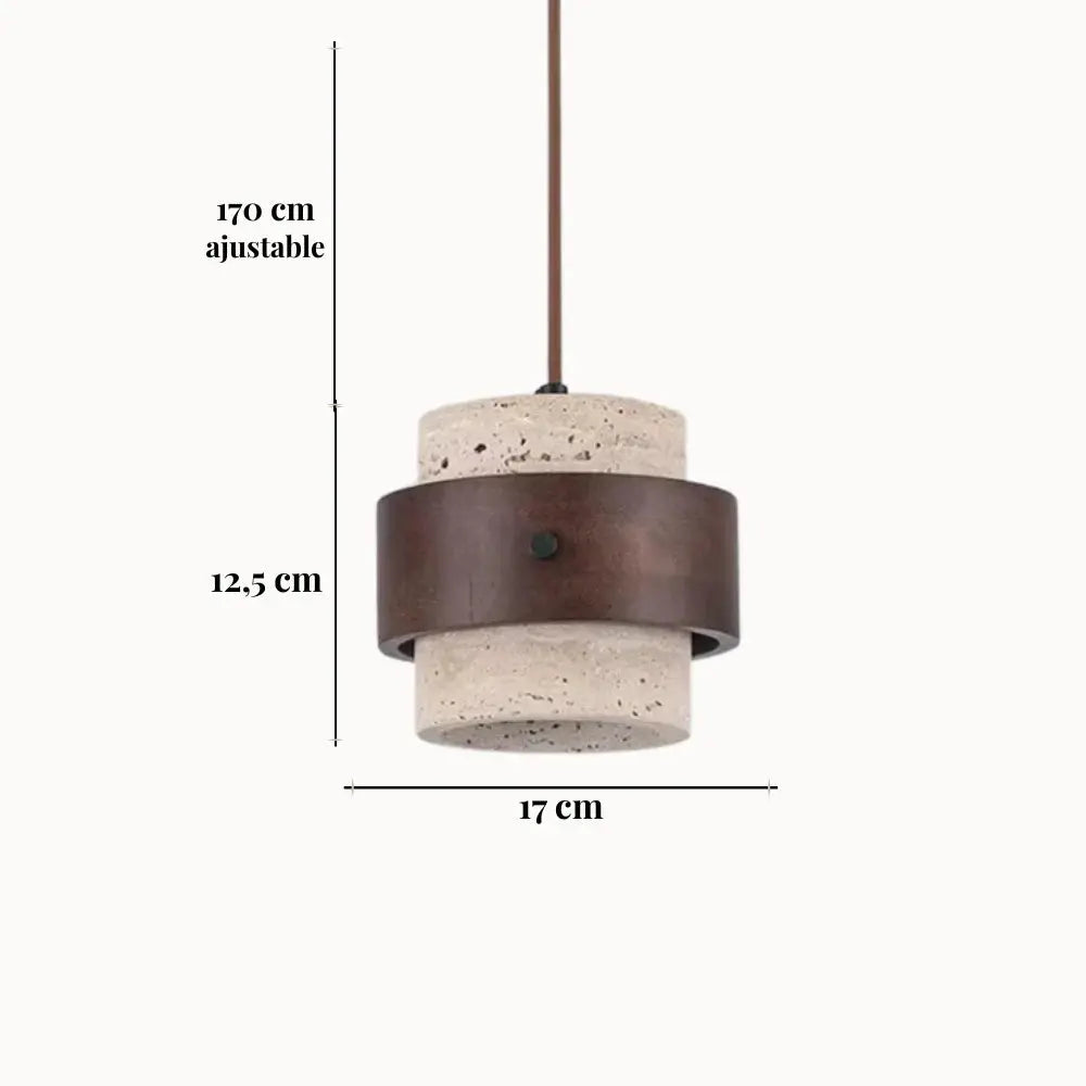 Moderna Lámpara Colgante de Travertino y Madera de Nogal Ø 20 cm | Frya