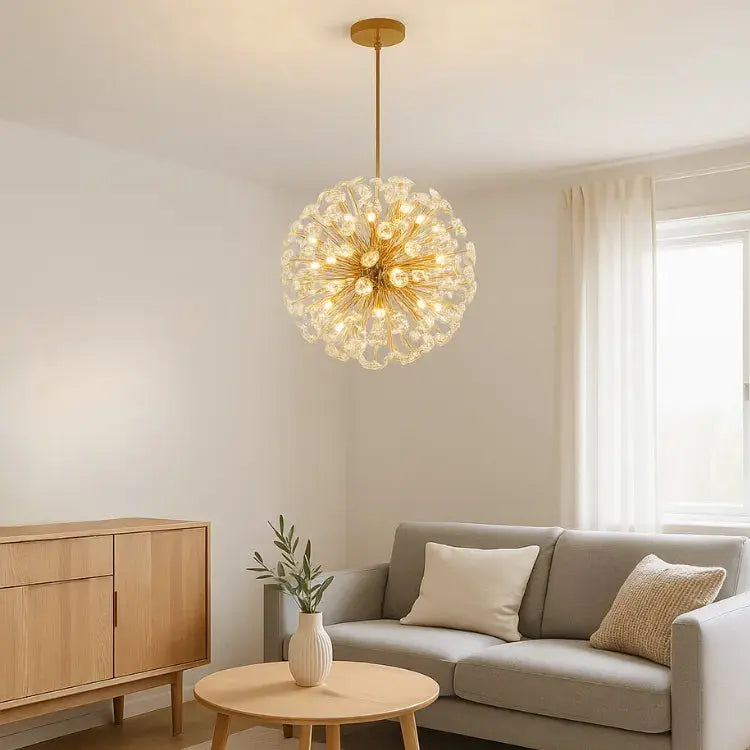 Moderna lámpara de suspensión de cristal y metal dorado - Ø 35 cm | Signe