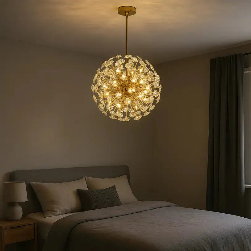 Moderna lámpara de suspensión de cristal y metal dorado - Ø 35 cm | Signe
